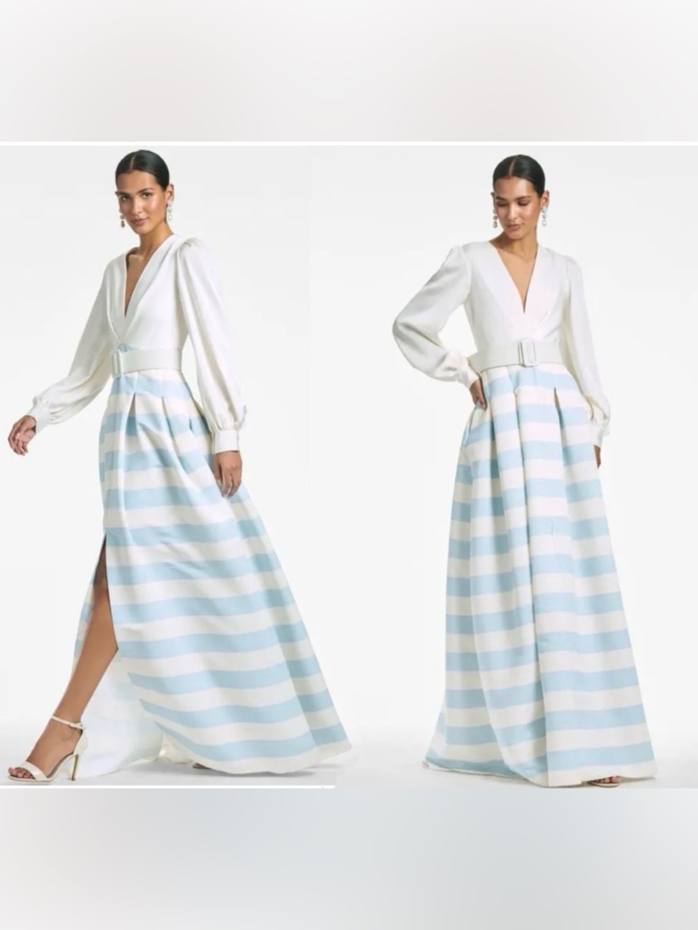 Sachin & Babi Zoey gown V-Neck Long Sleeve Top with Blue & White Striped size 4